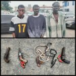 Lagos Police have arrested three suspected armed robbers and carjackers in Alakuko, recovering three locally made pistols and eight rounds of live ammunition during the operation.