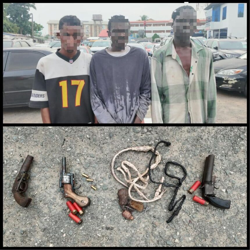 Lagos Police have arrested three suspected armed robbers and carjackers in Alakuko, recovering three locally made pistols and eight rounds of live ammunition during the operation.