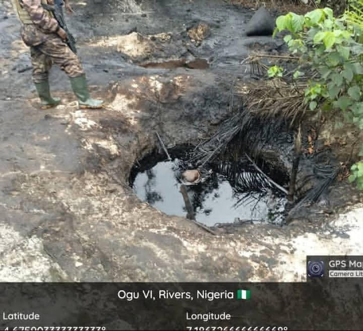 The Nigerian Navy has uncovered about 182,000 litres of suspected stolen crude oil hidden in eight dugout pits at Bethel Creeks in Ogu, Rivers State.